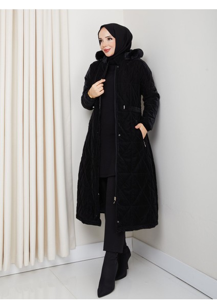 Kadın Tam Dolgulu Bel Bağcıklı Kol Lastikli Nova Kumaş Genç ve Spor Ara Boy Tesettür Mont 0216 modelleri