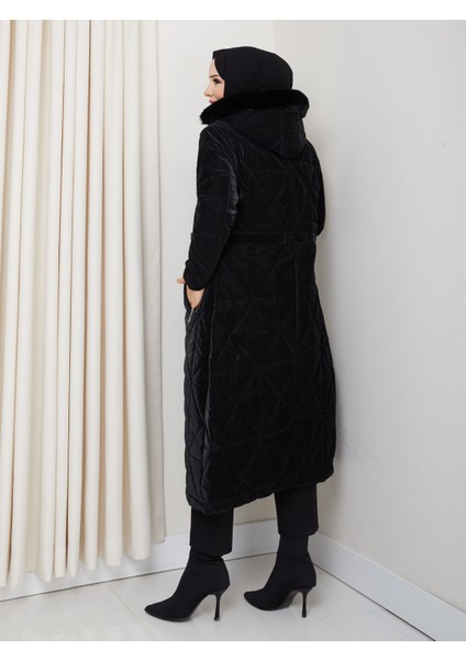 Kadın Tam Dolgulu Bel Bağcıklı Kol Lastikli Nova Kumaş Genç ve Spor Ara Boy Tesettür Mont 0216