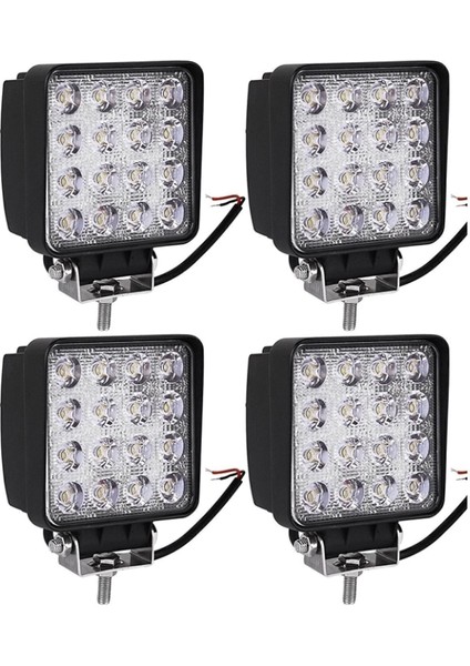 4 Adet 16 LED Off Road Kare Çalışma Lambası Sis Lambası Projektör Gündüz Farı 48 Watt
