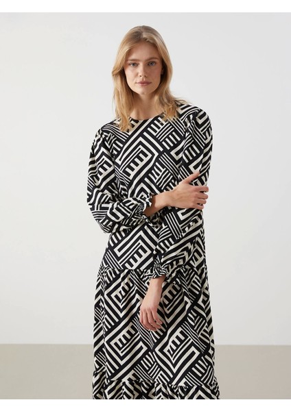Lcw Comfort Siyah Bisiklet Yaka Desenli Kadın Elbise fiyatları