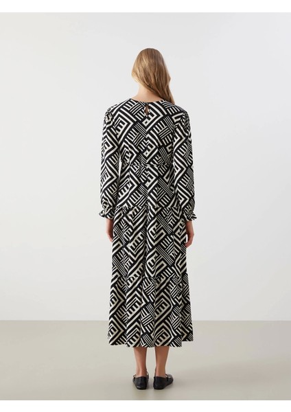 Lcw Comfort Siyah Bisiklet Yaka Desenli Kadın Elbise fırsatları