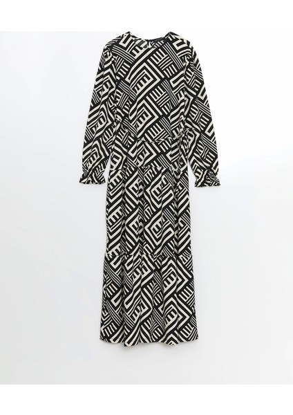 Lcw Comfort Siyah Bisiklet Yaka Desenli Kadın Elbise indirimleri