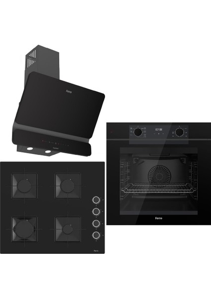 Black FryArt 3 Lü Ankastre Set ( QEP63CS - SS205 - D080-SA ) A++ Sessiz Davlumbaz