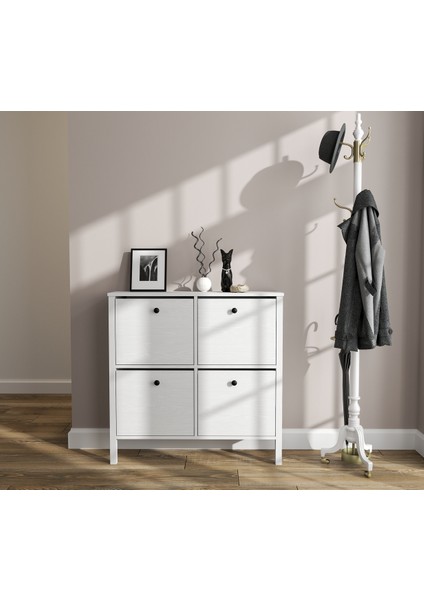 Hunerika Limma 4 Kapaklı Ayakkabılık -Wood Beyaz-Minifiks Bağlantılı fırsatları