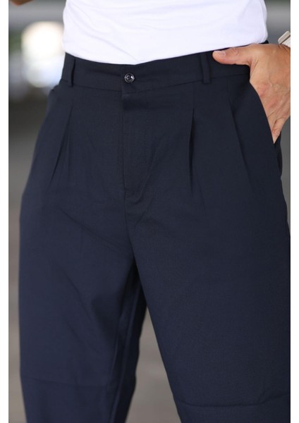 Baggy Çift Pileli Lacivert Renk Beli Lastikli Kaliteli Rahat Kesim Klasik Bol Paça Baggy Pantolon fırsatları