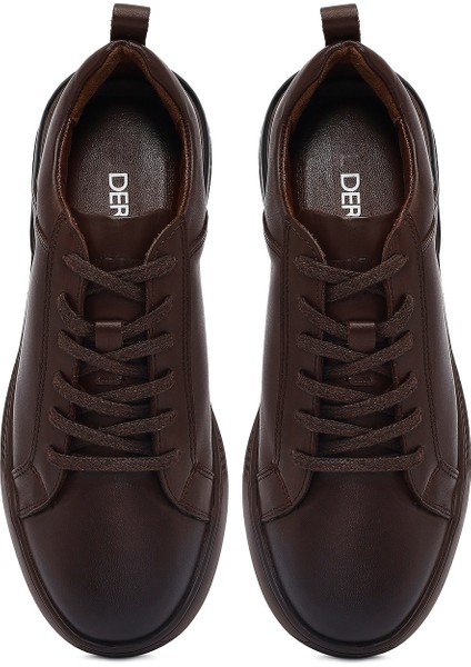 Erkek Kahverengi Bağcıklı Deri Casual Sneaker 25WFD681718