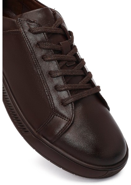 Erkek Kahverengi Bağcıklı Deri Casual Sneaker 25WFD681718