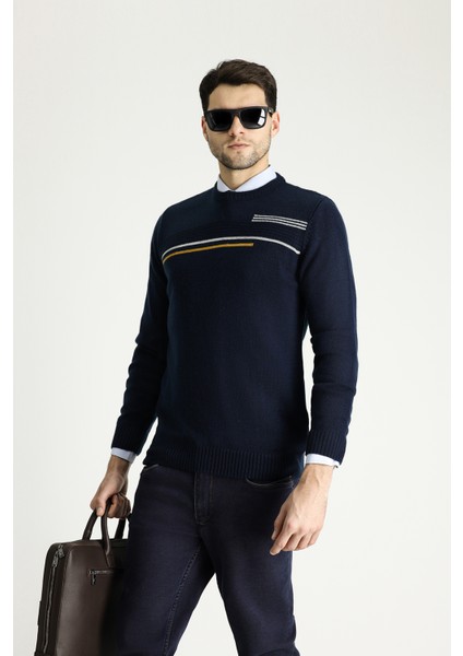 Bisiklet Yaka Regular Fit Desenli Triko Kazak