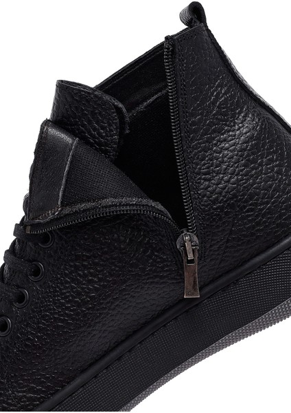 Erkek Siyah Bağcıklı Fermuarlı Deri Spor Bot 25WFD6609FT