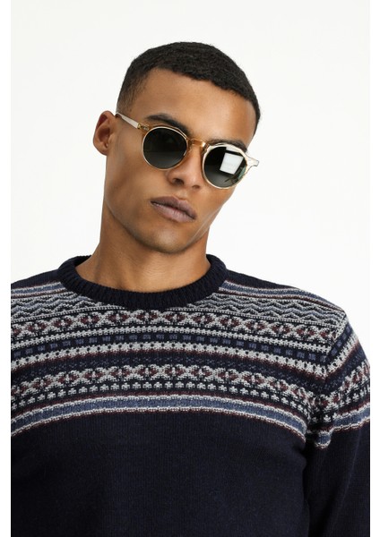 Bisiklet Yaka Slim Fit Dar Kesim Yünlü Desenli Triko Kazak modelleri