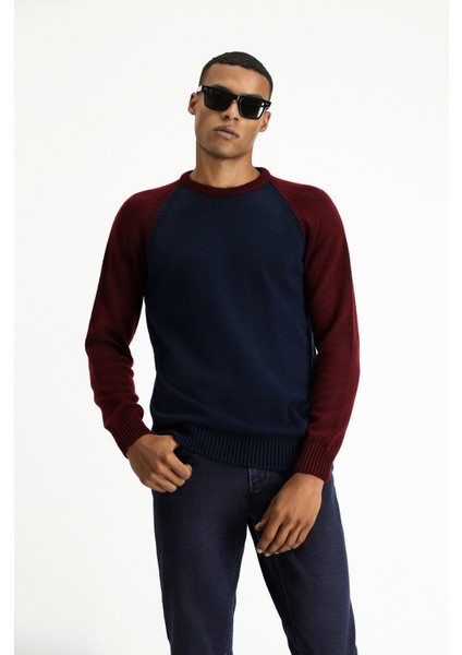 Bisiklet Yaka Regular Fit Dikişsiz Desenli Triko Kazak