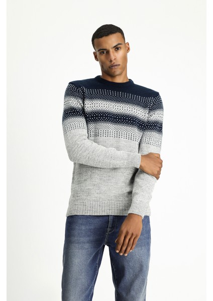 Bisiklet Yaka Regular Fit Desenli Triko Kazak