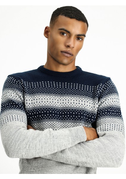 Bisiklet Yaka Regular Fit Desenli Triko Kazak modelleri