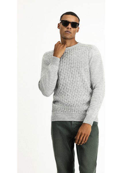 Bisiklet Yaka Regular Fit Dikişsiz Desenli Triko Kazak fiyatları