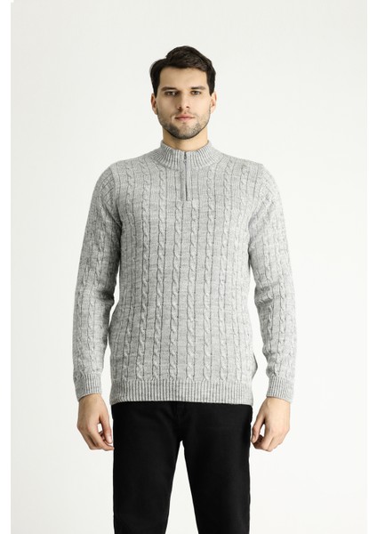 Yarım Balıkçı Yaka Regular Fit Fermuarlı Desenli Triko Kazak modelleri