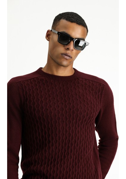 Bisiklet Yaka Regular Fit Dikişsiz Desenli Triko Kazak modelleri