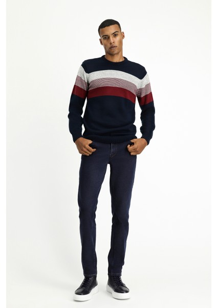 Bisiklet Yaka Regular Fit Çizgili Triko Kazak fiyatları