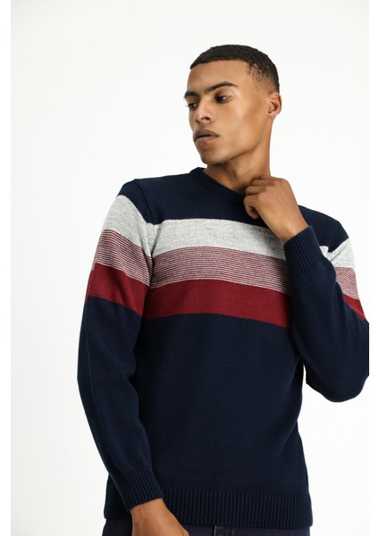 Bisiklet Yaka Regular Fit Çizgili Triko Kazak modelleri