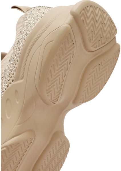 Zero Kadın Bej Bağcıklı Taş Detaylı Kumaş Sneaker 25AFD43026F
