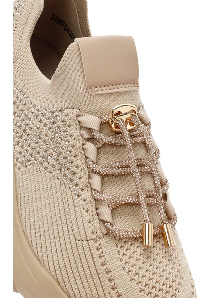 Zero Kadın Bej Bağcıklı Taş Detaylı Kumaş Sneaker 25AFD43026F