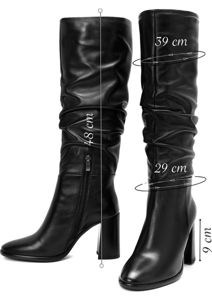Kadın Siyah Fermuarlı Kalın Topuklu Deri Çizme 25WFD281118 fiyatları