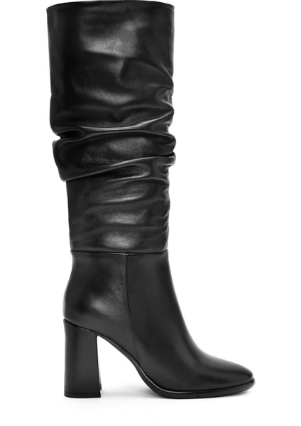 Kadın Siyah Fermuarlı Kalın Topuklu Deri Çizme 25WFD281118 modelleri