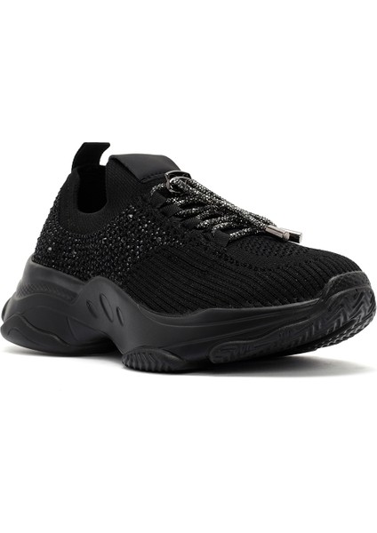 Zero Kadın Siyah Bağcıklı Taş Detaylı Kumaş Sneaker 25AFD43026F