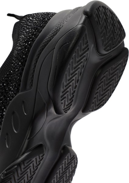 Zero Kadın Siyah Bağcıklı Taş Detaylı Kumaş Sneaker 25AFD43026F