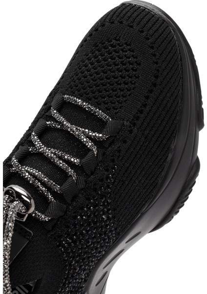 Zero Kadın Siyah Bağcıklı Taş Detaylı Kumaş Sneaker 25AFD43026F