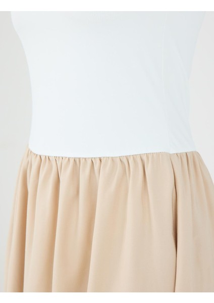 Bej U Yaka Kolsuz Midi Örme Elbise fırsatları