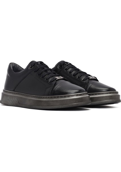 Erkek Siyah Bağcıklı Deri Sneaker 25WFD654318 modelleri