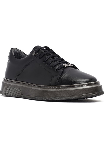 Erkek Siyah Bağcıklı Deri Sneaker 25WFD654318