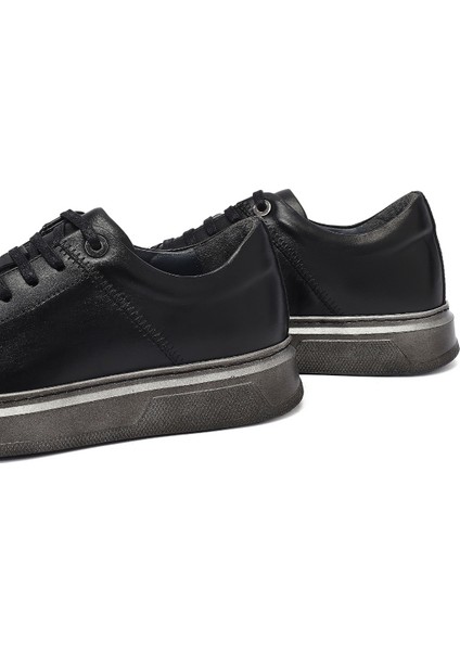 Erkek Siyah Bağcıklı Deri Sneaker 25WFD654318