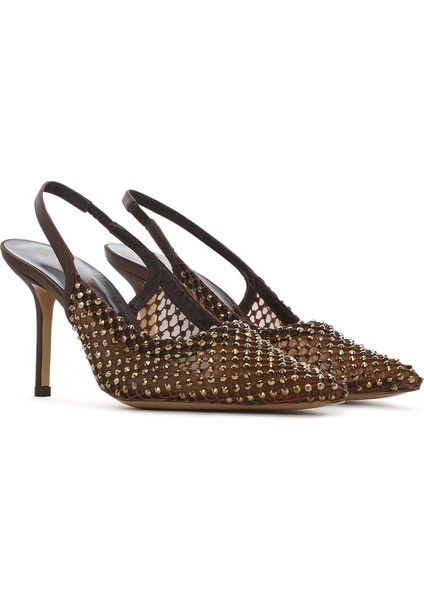 Kadın Bronz Taşlı Arkası Açık Ince Topuklu Deri Ayakkabı 25AFD1207TS fiyatları