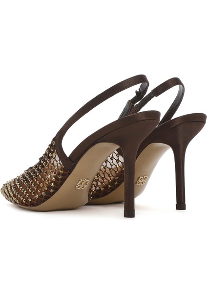 Kadın Bronz Taşlı Arkası Açık Ince Topuklu Deri Ayakkabı 25AFD1207TS