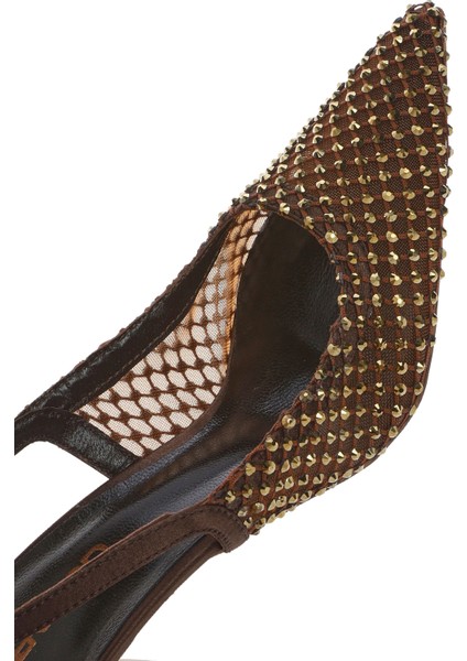 Kadın Bronz Taşlı Arkası Açık Ince Topuklu Deri Ayakkabı 25AFD1207TS