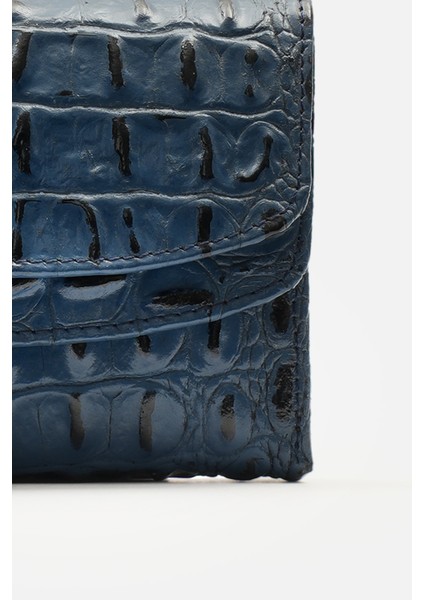 Hakiki Prestige Croco Deri Nero Kadın Cüzdan Bayan Cüzdan 13X9 Cm, Arka Fermuarlı, Çift Çıtçıtlı