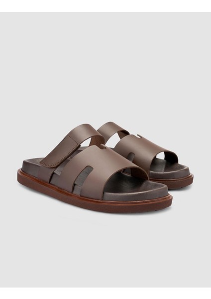 %100 Hakiki Deri Kahverengi Erkek Terlik