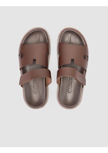 %100 Hakiki Deri Kahverengi Erkek Terlik