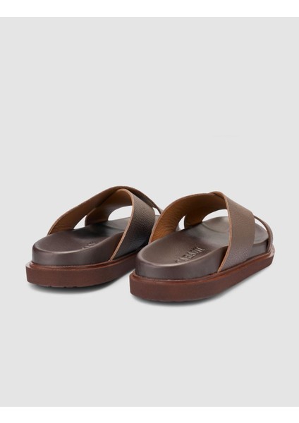 %100 Hakiki Deri Kahverengi Erkek Terlik