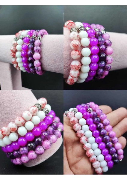 5'li Set Akrilik Porselen Kaplama Doğal Taş Bileklik - Unisex Günlük Aksesuar Kombin Hediyelik Bujiteri