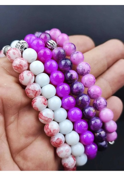 5'li Set Akrilik Porselen Kaplama Doğal Taş Bileklik - Unisex Günlük Aksesuar Kombin Hediyelik Bujiteri