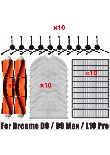 Dreame D9 / D9 Max / L10 Pro Için Ana Fırça Yan Fırça Hepa Filtre Paspas Bezi Aksesuarları (Yurt Dışından)