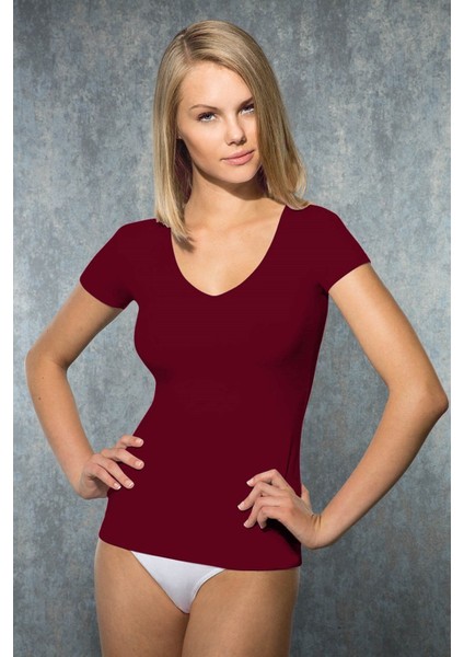 Kadın Modal V Yaka Kısa Kollu T Shirt 9380