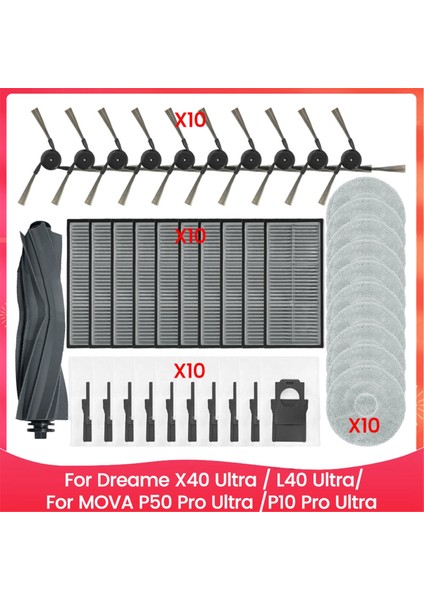 Dreame X40 Ultra / L40 Ultra, Mova P50 Pro Ultra / P10 Pro Ultra Ana Yan Fırça Hepa Filtre Paspas Bezi Toz Torbaları (Yurt Dışından)
