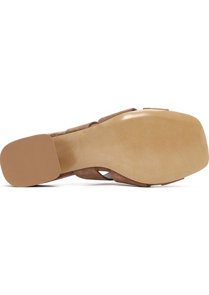 Kadın Vizon Kalın Kısa Topuklu Süet Deri Terlik 25SFD141210 fırsatları