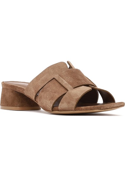 Kadın Vizon Kalın Kısa Topuklu Süet Deri Terlik 25SFD141210