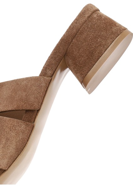 Kadın Vizon Kalın Kısa Topuklu Süet Deri Terlik 25SFD141210