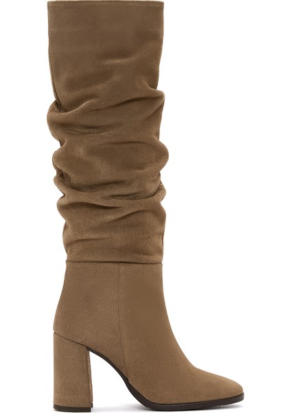 Kadın Taba Fermuarlı Kalın Topuklu Süet Deri Çizme 25WFD281110 fiyatları