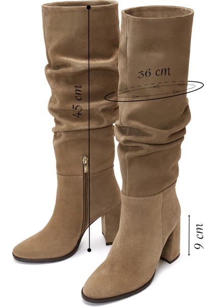 Kadın Taba Fermuarlı Kalın Topuklu Süet Deri Çizme 25WFD281110 modelleri